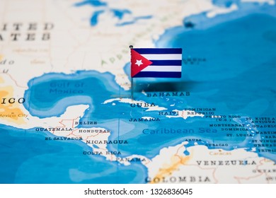 the Flag of cuba in the world map