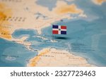 The Flag of Dominican Republic on the World Map.