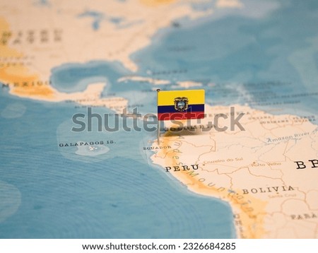 The Flag of Ecuador on the World Map.