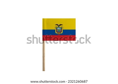 The Flag of Ecuador with Wooden Pole on White Background