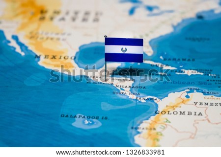 the Flag of el salvador in the world map