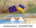 Flag of the EU and Ukraine on the map. EU membership