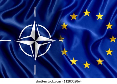 Flag Of The European Union And Nato Silk