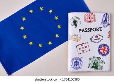 Flag Of European Union And Passport. Schengen Area Travel Concept.