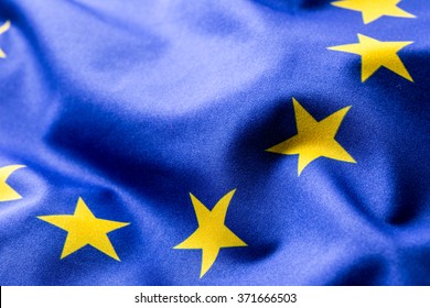 Flag Of European Union Waving In The Wind. 