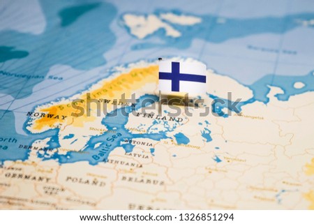 the Flag of finland in the world map