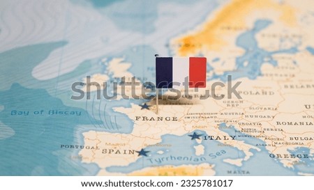 The Flag of France on the World Map.