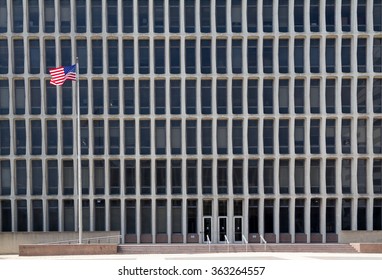 flag in front of a building