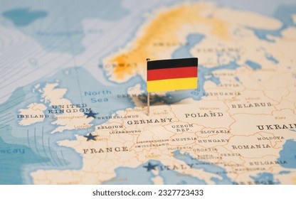 The Flag of Germany on the World Map. - Shutterstock ID 2327723433