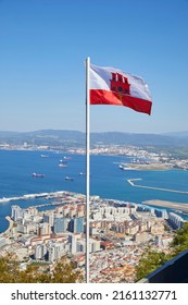 The Flag Of Gibraltar On The View Point Of The Upper Rock (Nature Reserve)