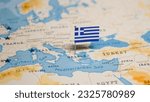 The Flag of Greece on the World Map.