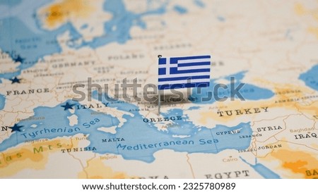 The Flag of Greece on the World Map.
