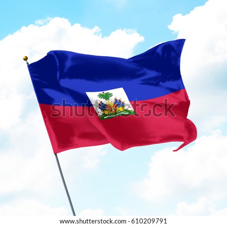 Flag of Haiti Raised Up in The Sky