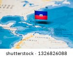 the Flag of haiti in the world map