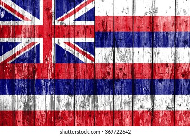 Flag of Hawaii painted on wooden frame