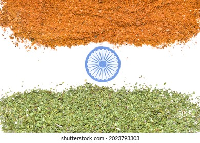 Flag Of India Made Of Spices On White Background