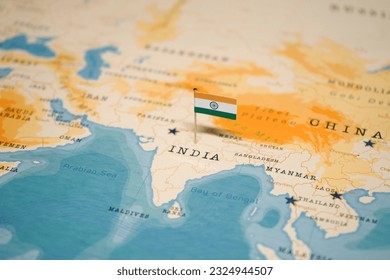 The Flag of India on the World Map. - Powered by Shutterstock