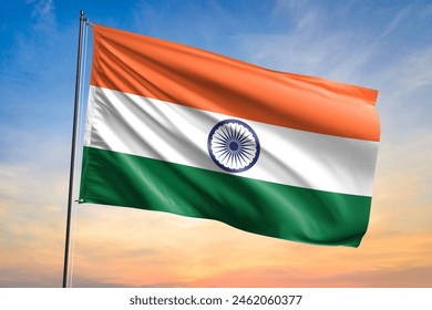 Flag of India waving flag on sunset view