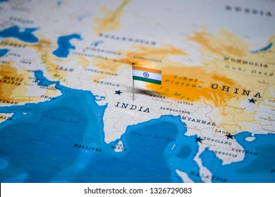 the Flag of India in the world map - Shutterstock ID 1326729083