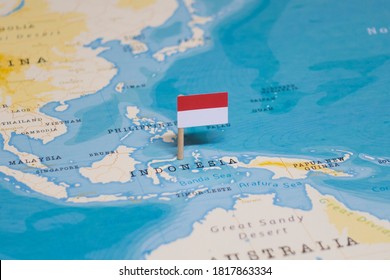 The Flag of Indonesia in the World Map