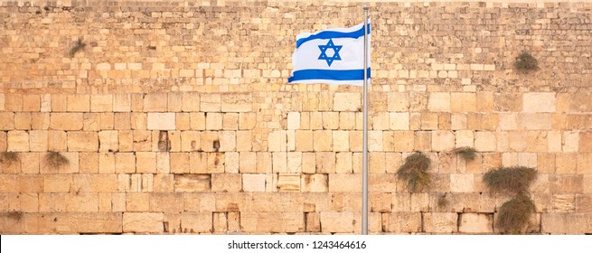 Flag Of Israel In Front Of The Western Wall