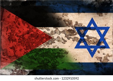 Flag Of Israel And Palestine In Grunge Style.