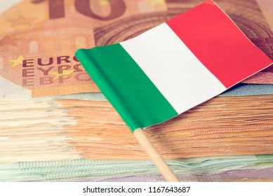 Flag Of Italy And Euro Bills