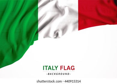 The flag of Italy or Italian. Fabric flag on white background. Horizon flag for several concept ; business,political,financial and symbolizing in any occasional ; National day,sport,travel,holiday