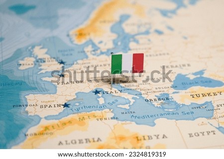 The Flag of Italy on the World Map.