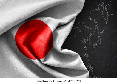 Flag Of Japan On Map Background