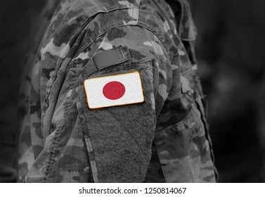 Flag of Japan on soldiers arm. Flag of Japan on military uniforms (collage). - Powered by Shutterstock