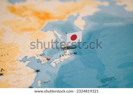 The Flag of Japan on the World Map.