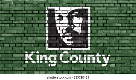 Flag Of King County Painted On Brick Wall