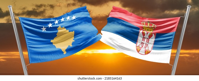 Flag Kosovo And Flag Serbia Conflict Kosovo And Serbia