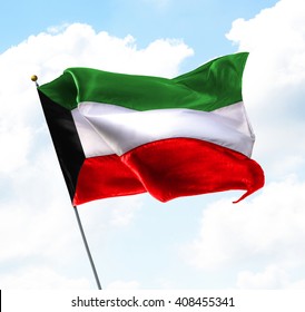 Flag of Kuwait Raised Up in The Sky