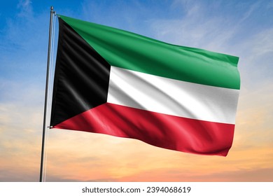 Flag of Kuwait waving flag on sunset view - Shutterstock ID 2394068619
