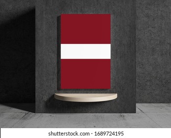 Flag of Latvia on Expo Display Stand. Latvia Flag for advertising, award, achievement, festival, election.