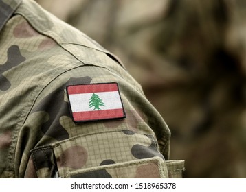 Flag of Lebanon on military uniform (collage).