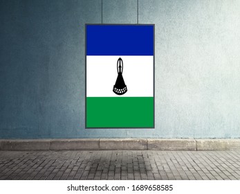 Flag Of Lesotho On Signage Board Or Shop Sign. Lesotho Flag For Advertising, Award, Achievement, Festival, Election.