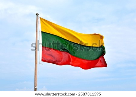 The flag of Lithuania, on a light background, the wind flies the flag