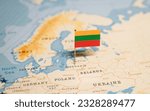 The Flag of Lithuania on the World Map.