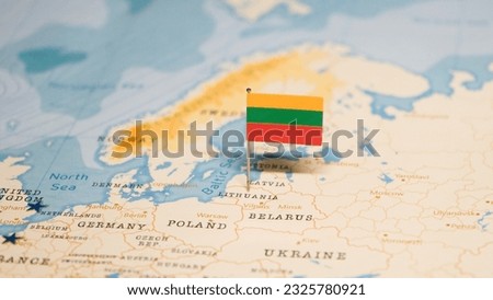The Flag of Lithuania on the World Map.