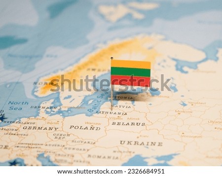 The Flag of Lithuania on the World Map.