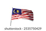 Flag of Malaysia with no background, white background, flag on a flag pole waving in the wind, asian country, national symbol of Malaysia, picture of a flag