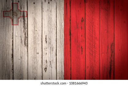 Flag Of Malta Painted On Wooden Fram