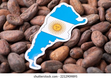 Flag and map of Argentina on cocoa beans. Growing cocoa in Argentina concept, origin of cocoa