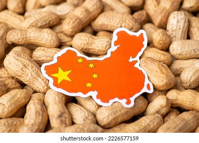 Flag And Map Of China In Peanuts. Growing Peanut In China, Origin Concept