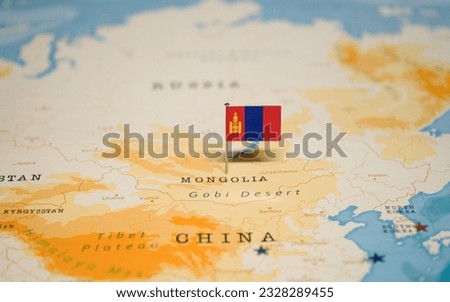 The Flag of Mongolia on the World Map.