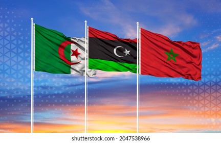 Flag Of Morocco, Algeria And Libya. Libya Conflict