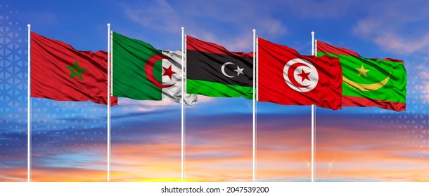 The Flag Of Morocco, Algeria, Libya, Tunisia And Mauritania. Maghreb Countries